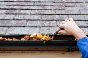 Scooping Out Leaves and Debris out of the Gutters