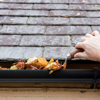 Scooping Out Leaves and Debris out of the Gutters